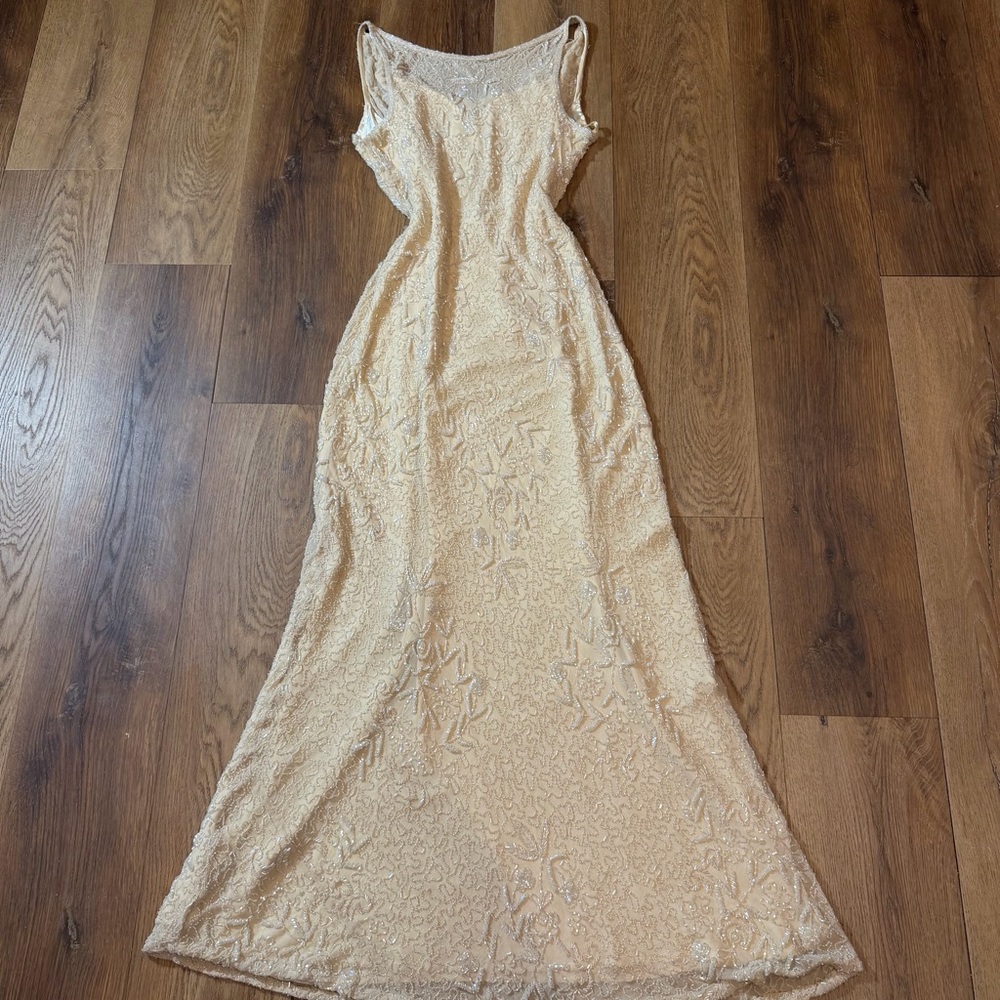 Vintage 100% Silk Beaded Dress Vintage Beaded Dress Vintage Wedding Dress Prom - Picture 13 of 17